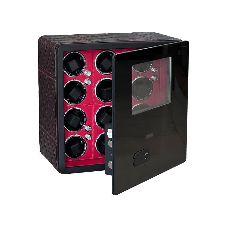 WEIERXIN tempered glass LCD digital fingerprint black red leather watch winder safe box